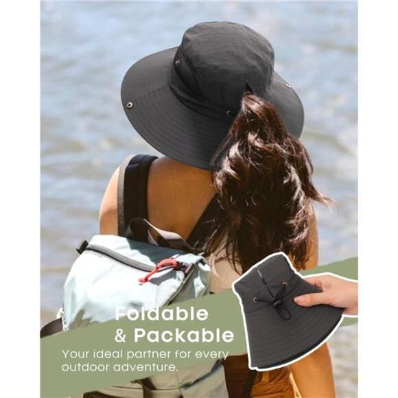 Women\'s Sun Hat with Ponytail Hole Summer Wide Brim UPF 80+ main image 4